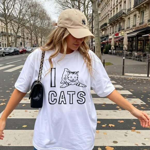 Tops - I Love Cats Graphic Tee, Funny Cat Shirt, Cat Lover Shirt Gift